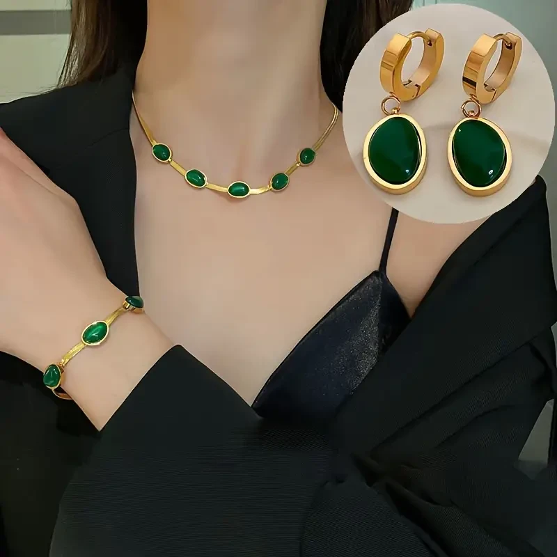Elegante conjunto de joyas de 4 piezas en color verde esmeralda para mujer