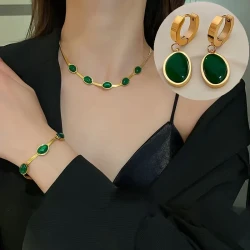 Elegante conjunto de joyas de 4 piezas en color verde esmeralda para mujer