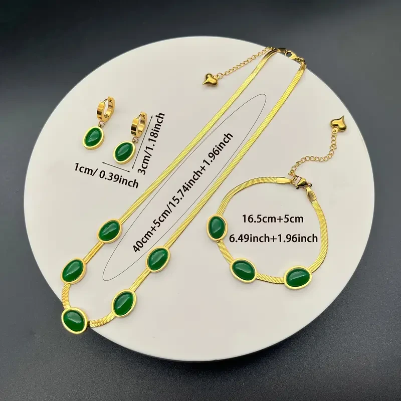 Elegante conjunto de joyas de 4 piezas en color verde esmeralda para mujer