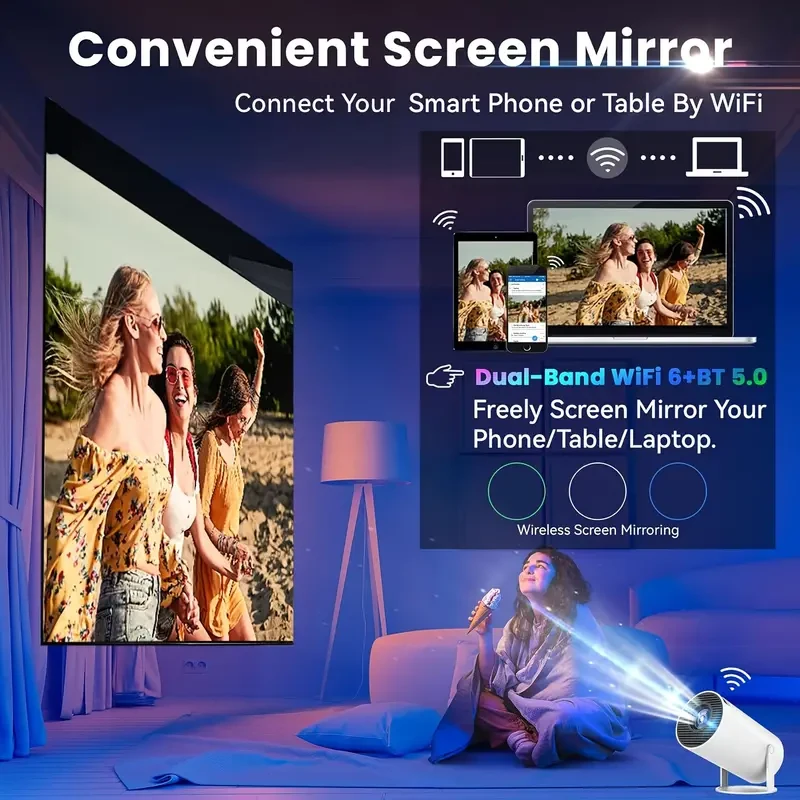 Proyector portátil Android 4K - WIFI6, BT5.0, 720P compatible con 1080P HD