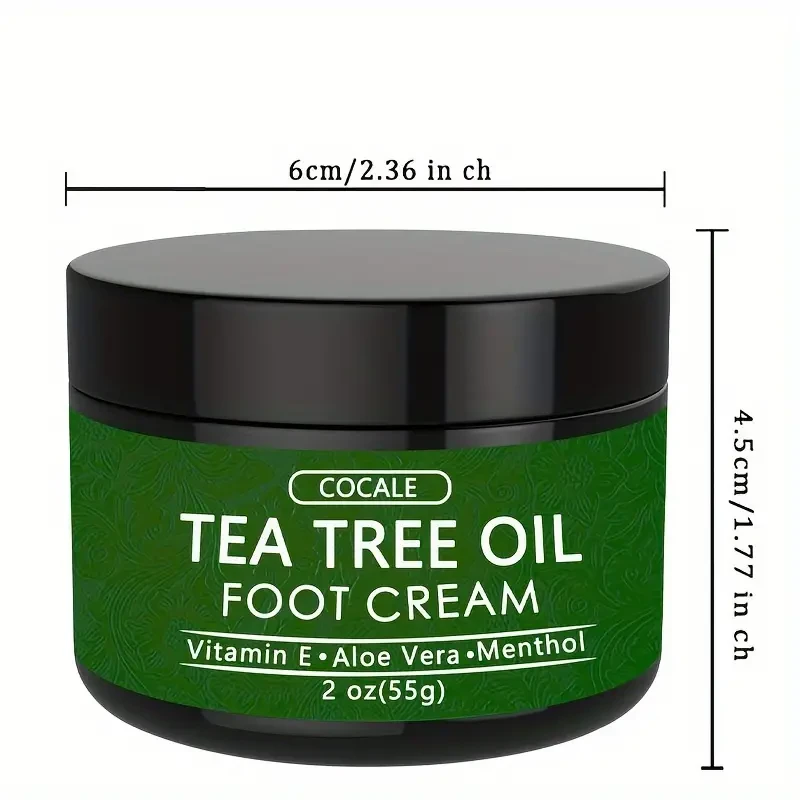 Crema para pies con aceite de árbol de té COCALE - Hidratante y nutritiva con aloe vera, ácido hialurónico y miel, 2 oz