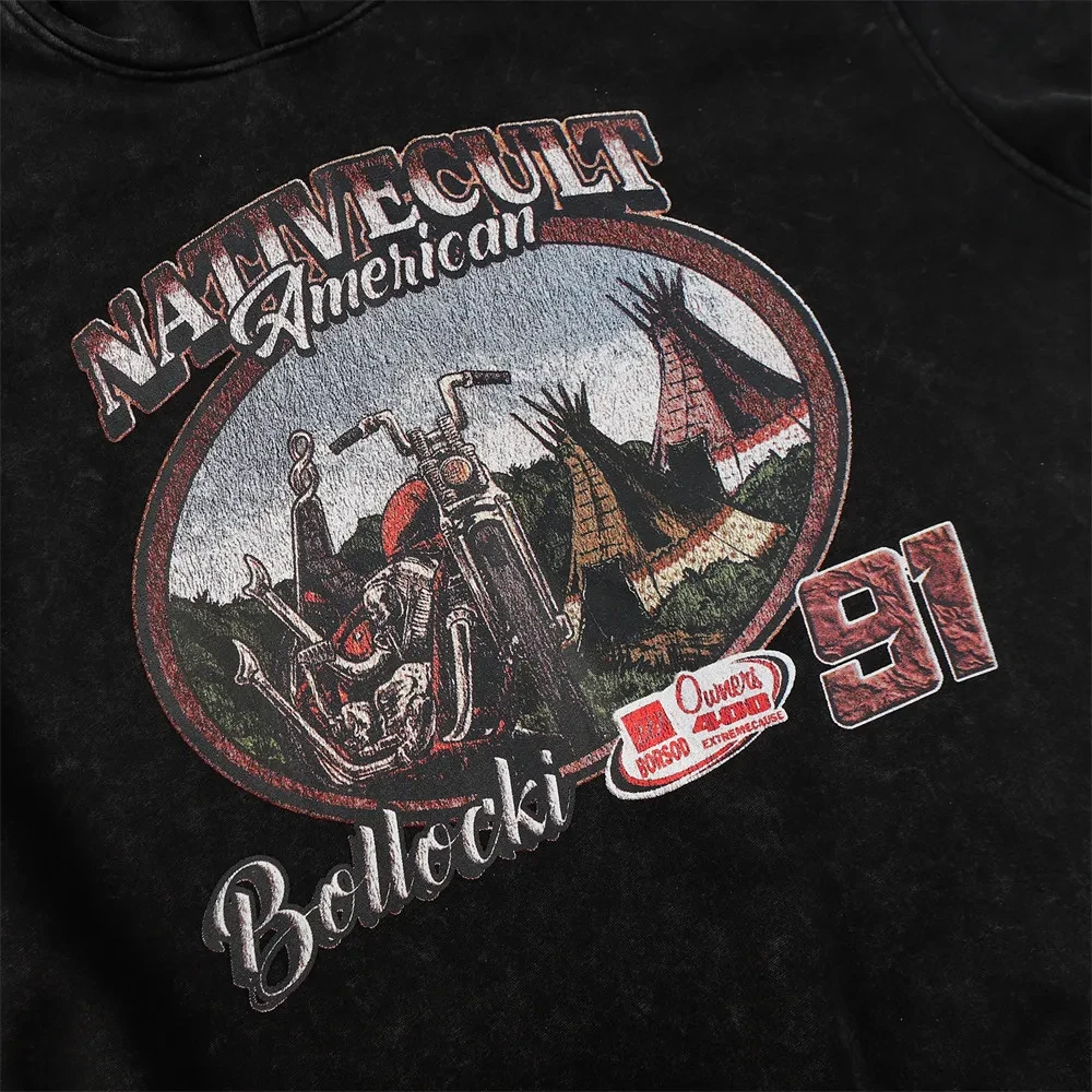 Sudadera con capucha estampada de moto para hombre