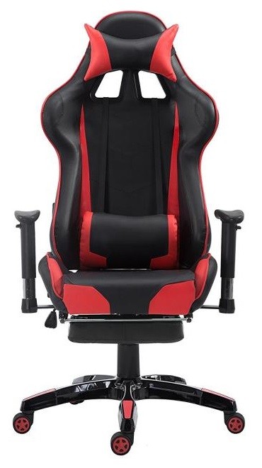 Silla ergonómica para juegos roja con respaldo alto, soporte lumbar y funciones ajustables.
