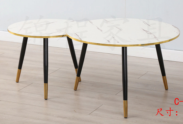 Juego de mesa de centro de 2 piezas con superficie de mármol - Blanco y dorado