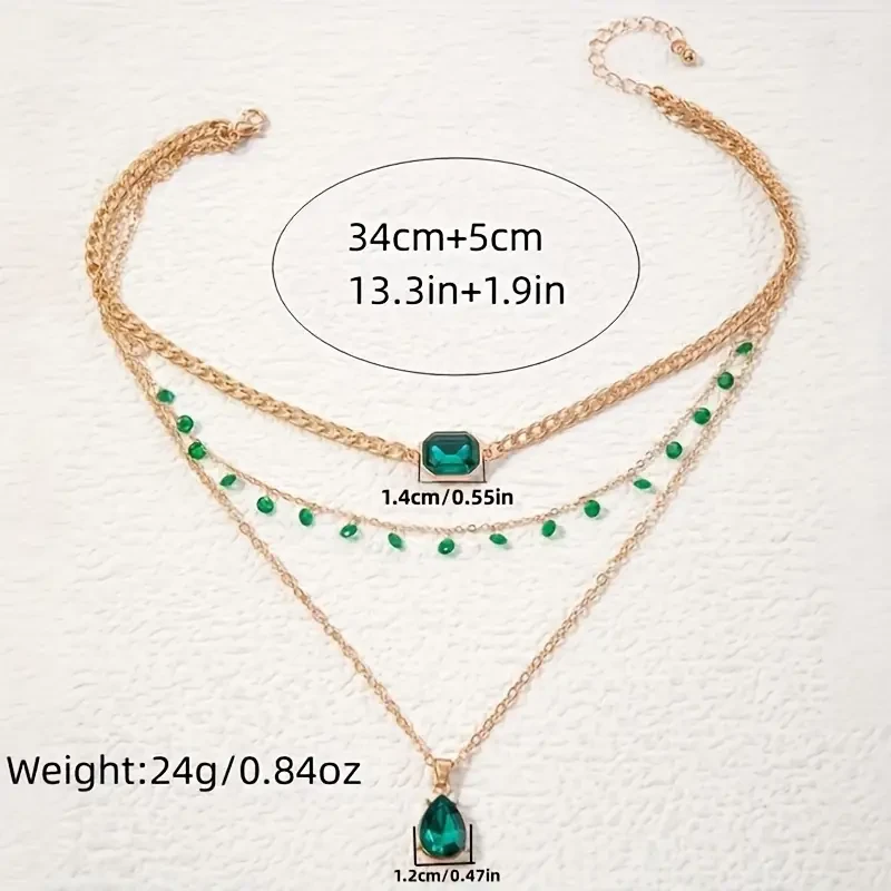 Collar con colgante de piedra preciosa verde de imitación estilo bohemio vintage