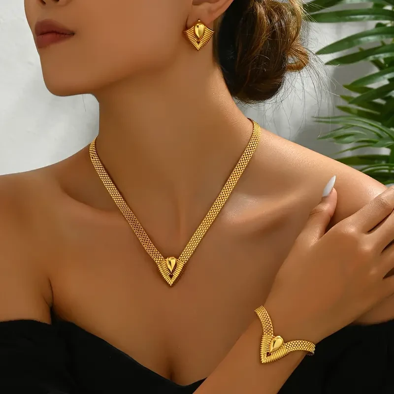 Elegante conjunto de 3 piezas de joyería para mujer - Forma de V