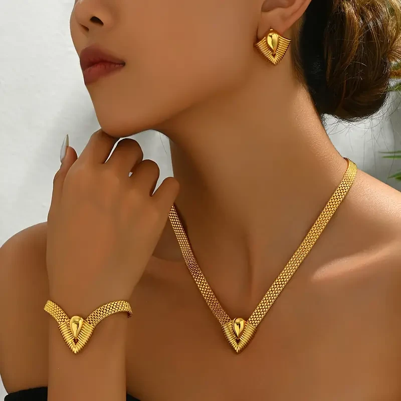 Elegante conjunto de 3 piezas de joyería para mujer - Forma de V