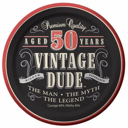 Platos de almuerzo para el 50.º cumpleaños de Vintage Dude (paquete de 8)
