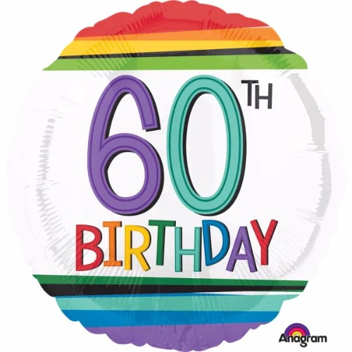 Globo 45cm 60 cumpleaños rayas arcoíris