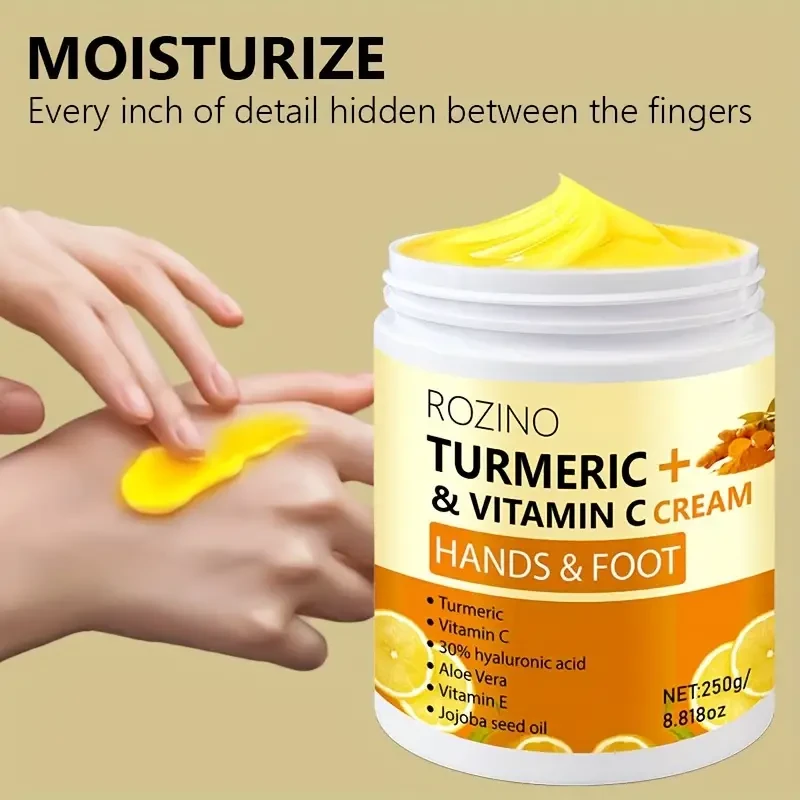 Crema para manos y pies ROZINO con cúrcuma y vitamina C, 250 g - Hidratante hipoalergénico de rápida absorción para piel seca