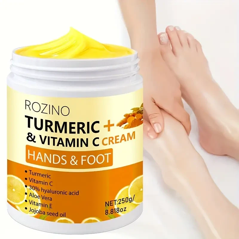 Crema para manos y pies ROZINO con cúrcuma y vitamina C, 250 g - Hidratante hipoalergénico de rápida absorción para piel seca