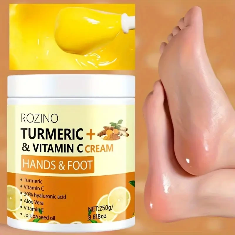 Crema para manos y pies ROZINO con cúrcuma y vitamina C, 250 g - Hidratante hipoalergénico de rápida absorción para piel seca