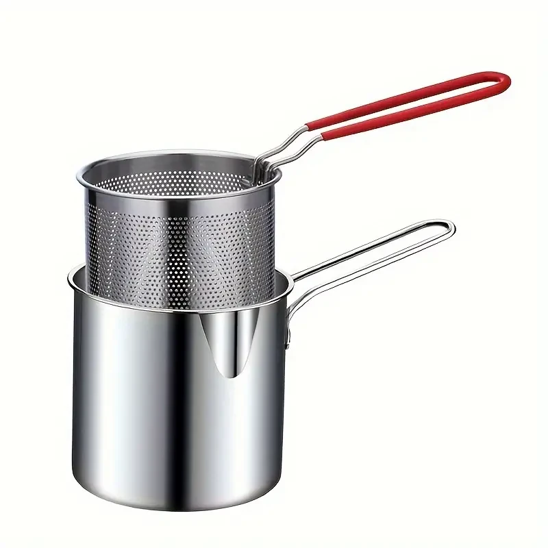 Mini freidora de acero inoxidable con filtro de aceite: compatible con inducción, portátil y de bajo consumo.