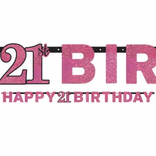 Banner de letras de feliz cumpleaños número 21 en rosa brillante