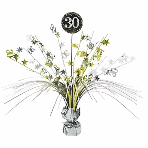 Centro de mesa de feliz cumpleaños número 30 en negro brillante