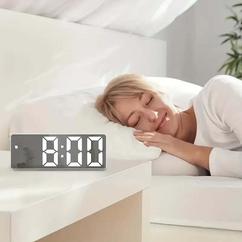 Reloj despertador de mesa con espejo LED