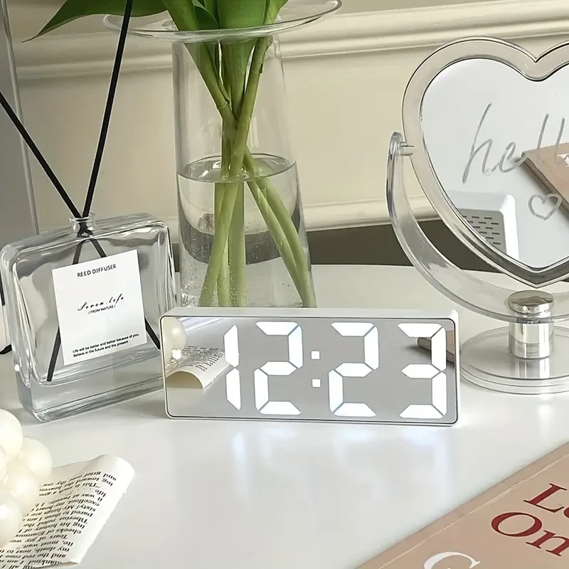 Reloj despertador de mesa con espejo LED