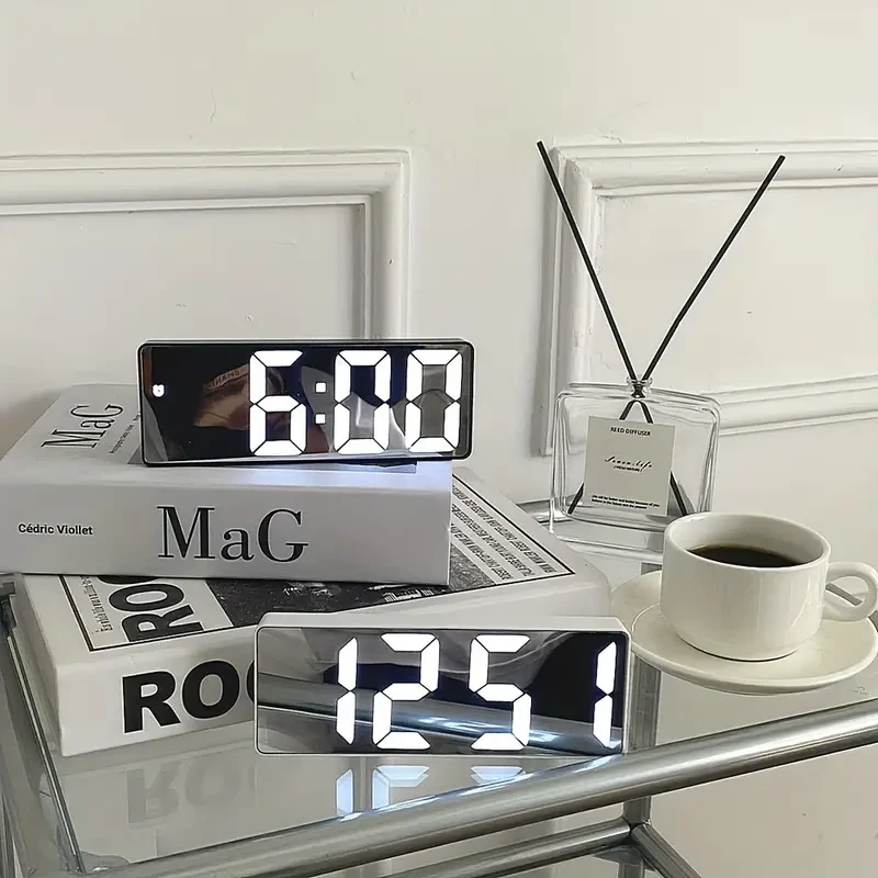Reloj despertador de mesa con espejo LED
