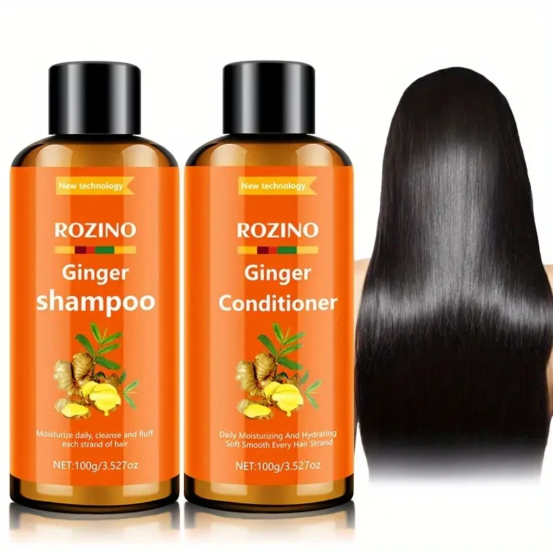 Set de champú y acondicionador de jengibre ROZINO: hidratación y limpieza profunda para un cabello suave y sedoso.
