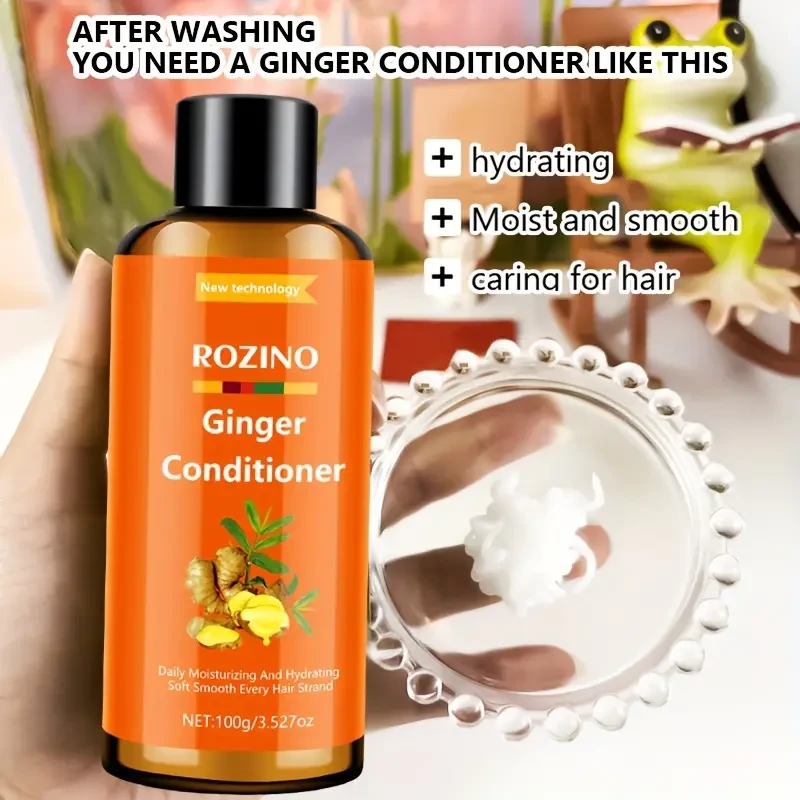 Set de champú y acondicionador de jengibre ROZINO: hidratación y limpieza profunda para un cabello suave y sedoso.