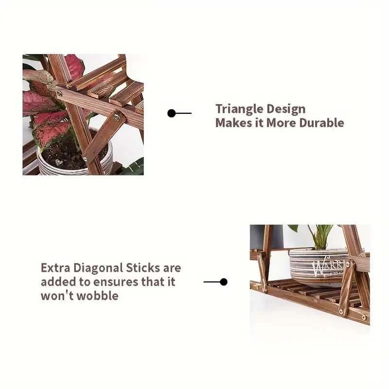 Soporte de madera para plantas de 6 niveles: expositor de madera carbonizada resistente al agua para uso en interiores y exteriores.