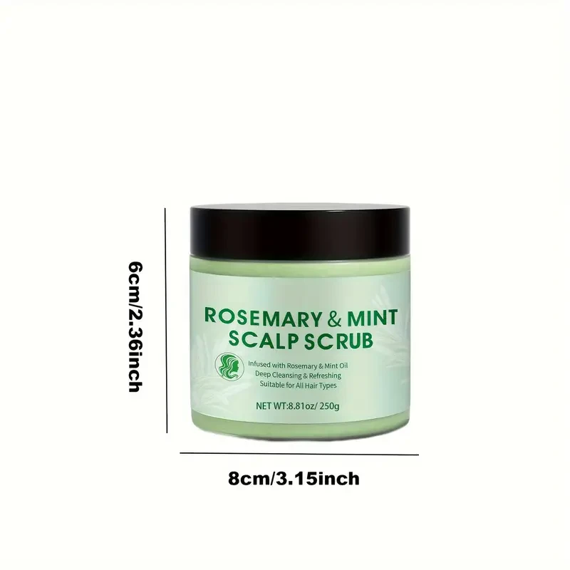 Exfoliante capilar de romero y menta - Champú de limpieza profunda con masajeador para todo tipo de cabello (250 g)