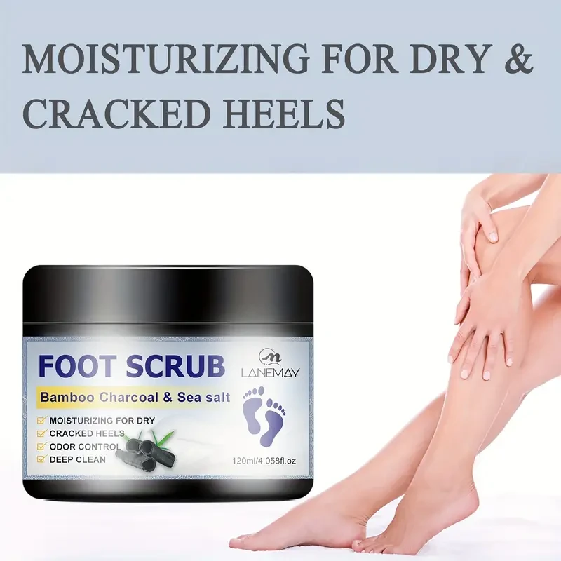 Exfoliante para pies Lanemay de carbón de bambú y sal marina: tratamiento exfoliante hipoalergénico para talones secos y agrietados
