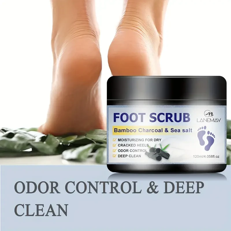 Exfoliante para pies Lanemay de carbón de bambú y sal marina: tratamiento exfoliante hipoalergénico para talones secos y agrietados
