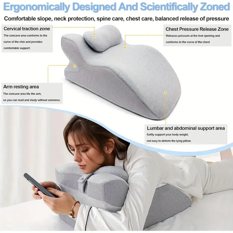 Almohada ergonómica de espuma viscoelástica en forma de cuña con reposacabezas