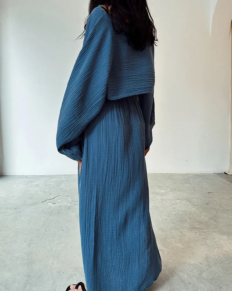 Traje informal de dos piezas de mezcla de lino y algodón para vacaciones y ocio