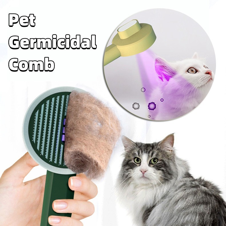 Peine esterilizador germicida para mascotas, recargable por USB, cepillo automático para depilación de gatos y perros, herramienta de aseo flotante