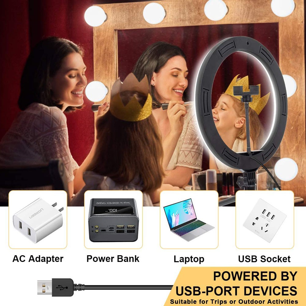 Compatible con Apple, luz de video, luz regulable, anillo de luz LED para selfies, anillo de luz USB, con luz de marco para trípode