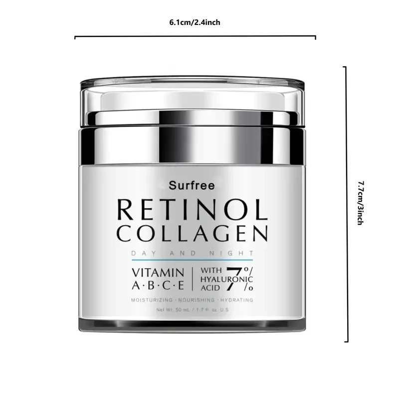 Crema de retinol de 50 ml: hidratante de día y de noche con colágeno y vitamina C para pieles sensibles.