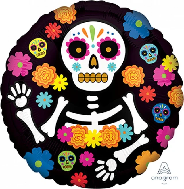 Globo de aluminio de 45 cm de altura estándar con diseño de esqueleto del Día de los Muertos