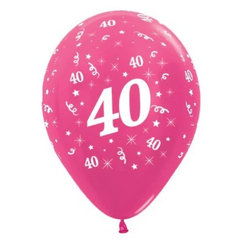 Globos Edad 40 Fucsia Metalizado - Paquete de 6