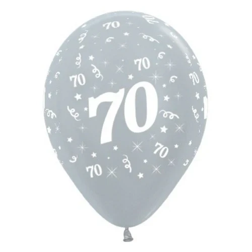 Globos de 70 años color plata metalizado - Paquete de 6