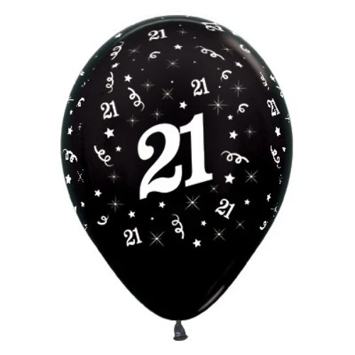 Globos de 21 años, color negro metalizado perlado - Paquete de 25