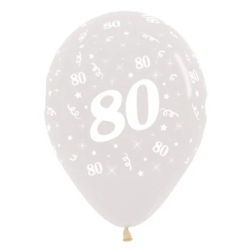 Globos de 80 años, color cristalino, paquete de 25