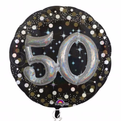 Forma 50 cumpleaños brillante holográfico 3D multi