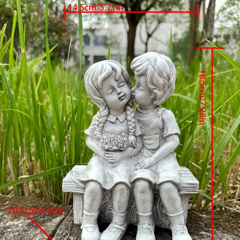 Estatua de jardín de pareja de niño y niña - Adorno de resina para exteriores para decorar patios y jardines