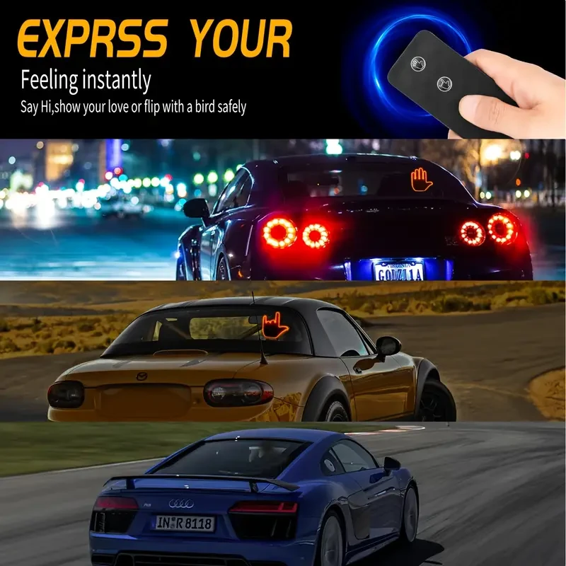 Luz LED gestual para coche con control remoto - Señal de furia al volante (dedo medio)