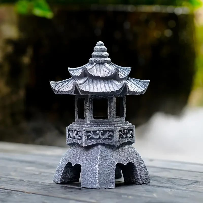 Farol de pagoda solar para jardín zen: torre de piedra para exteriores, ideal para decorar patios y cercas.