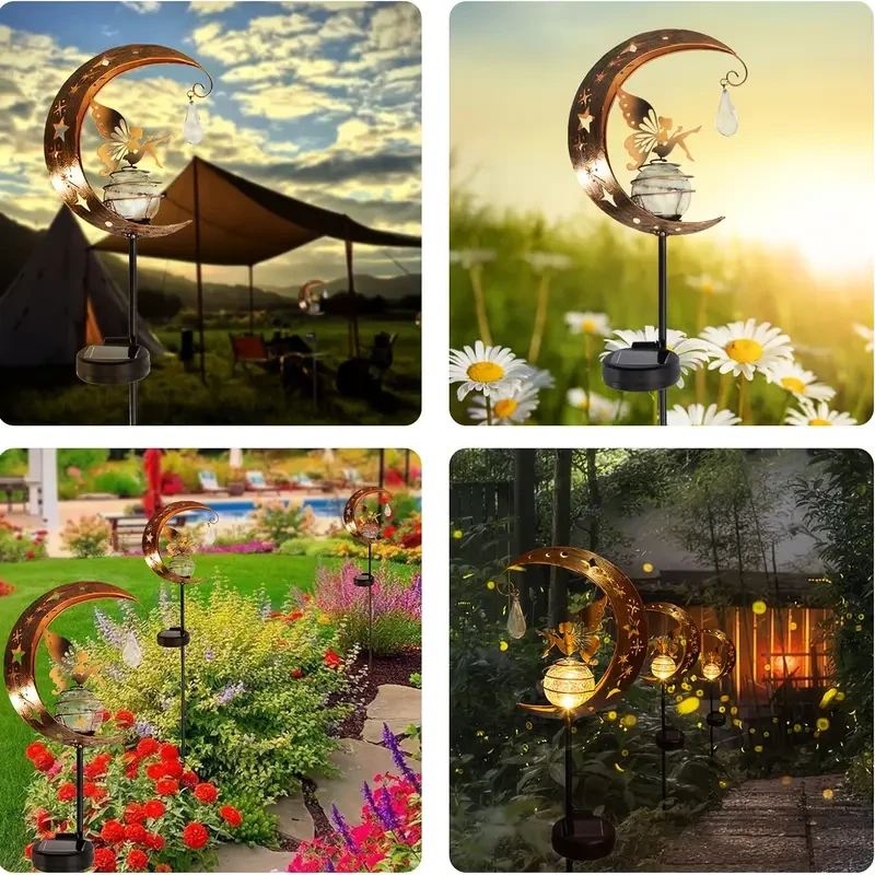 Lámpara de luna de hierro con energía solar: exquisita decoración para caminos y cenadores de jardín.