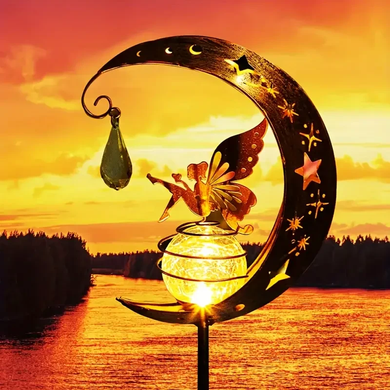 Lámpara de luna de hierro con energía solar: exquisita decoración para caminos y cenadores de jardín.