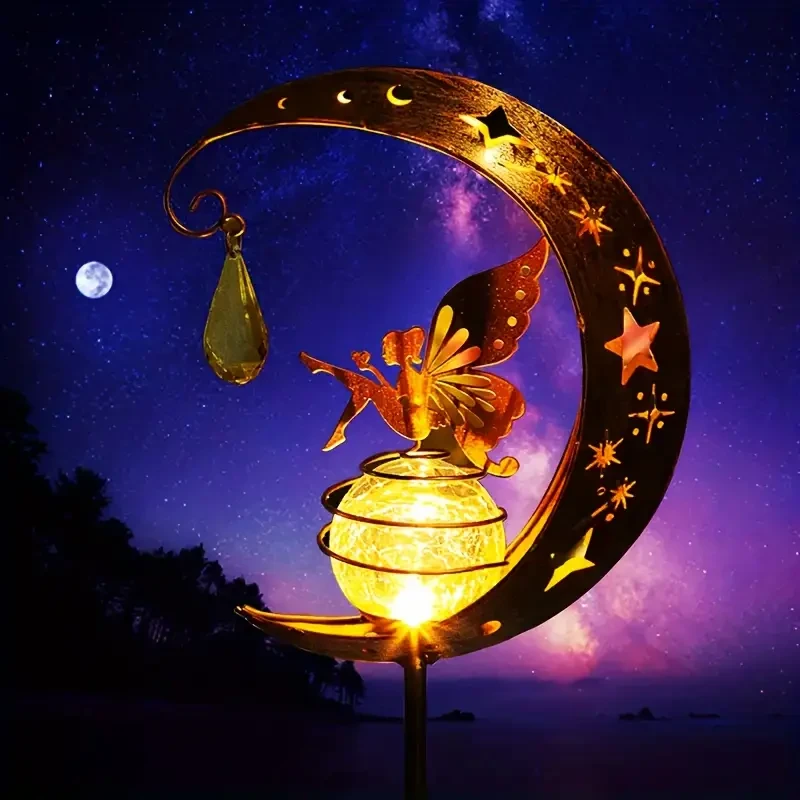 Lámpara de luna de hierro con energía solar: exquisita decoración para caminos y cenadores de jardín.