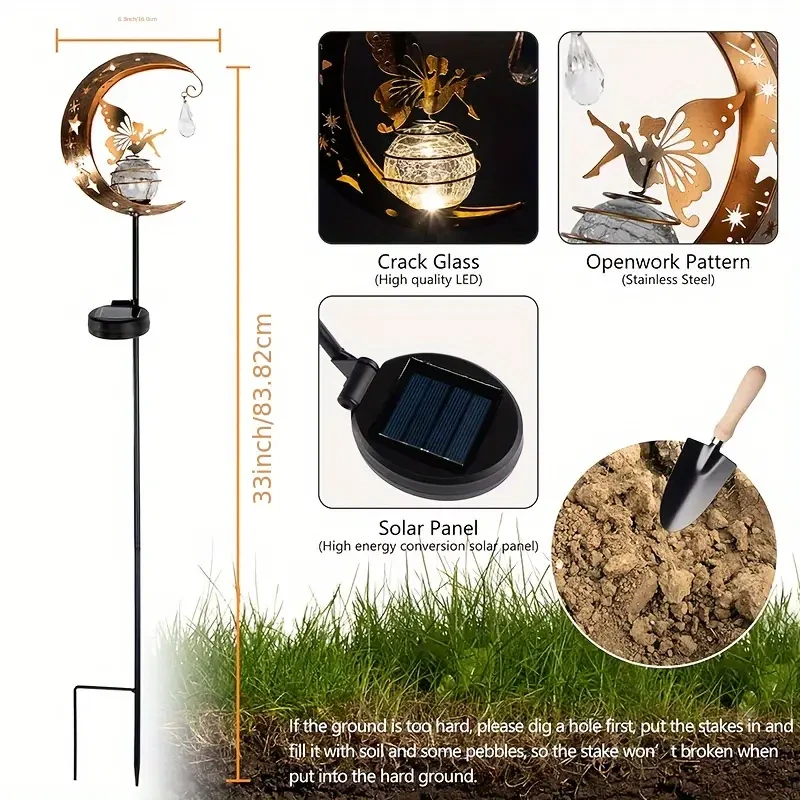 Lámpara de luna de hierro con energía solar: exquisita decoración para caminos y cenadores de jardín.