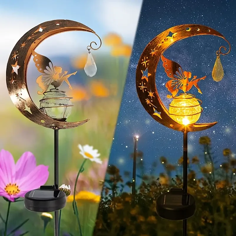 Lámpara de luna de hierro con energía solar: exquisita decoración para caminos y cenadores de jardín.