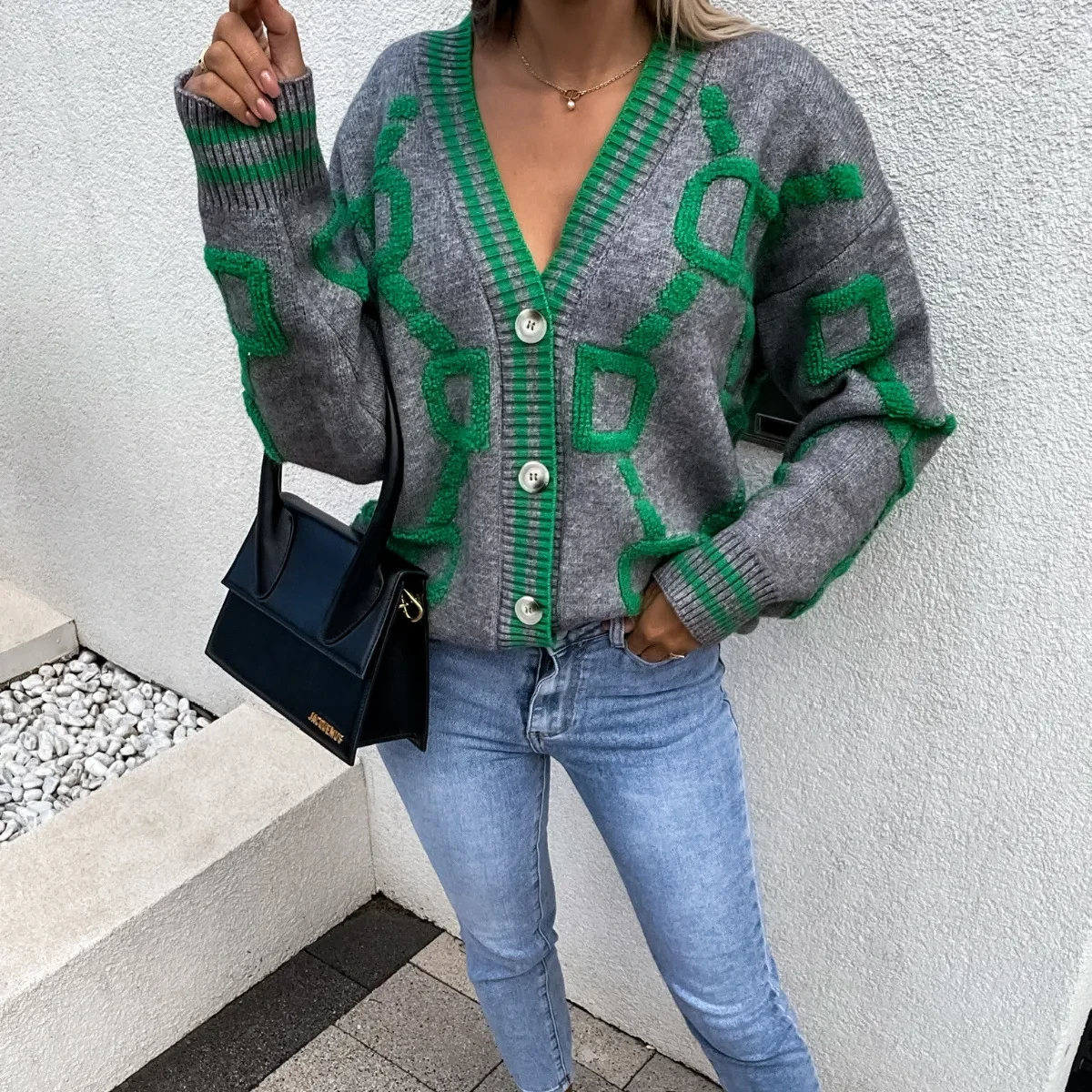 Suéter de punto holgado con mangas de murciélago para mujer, chaqueta tipo cárdigan