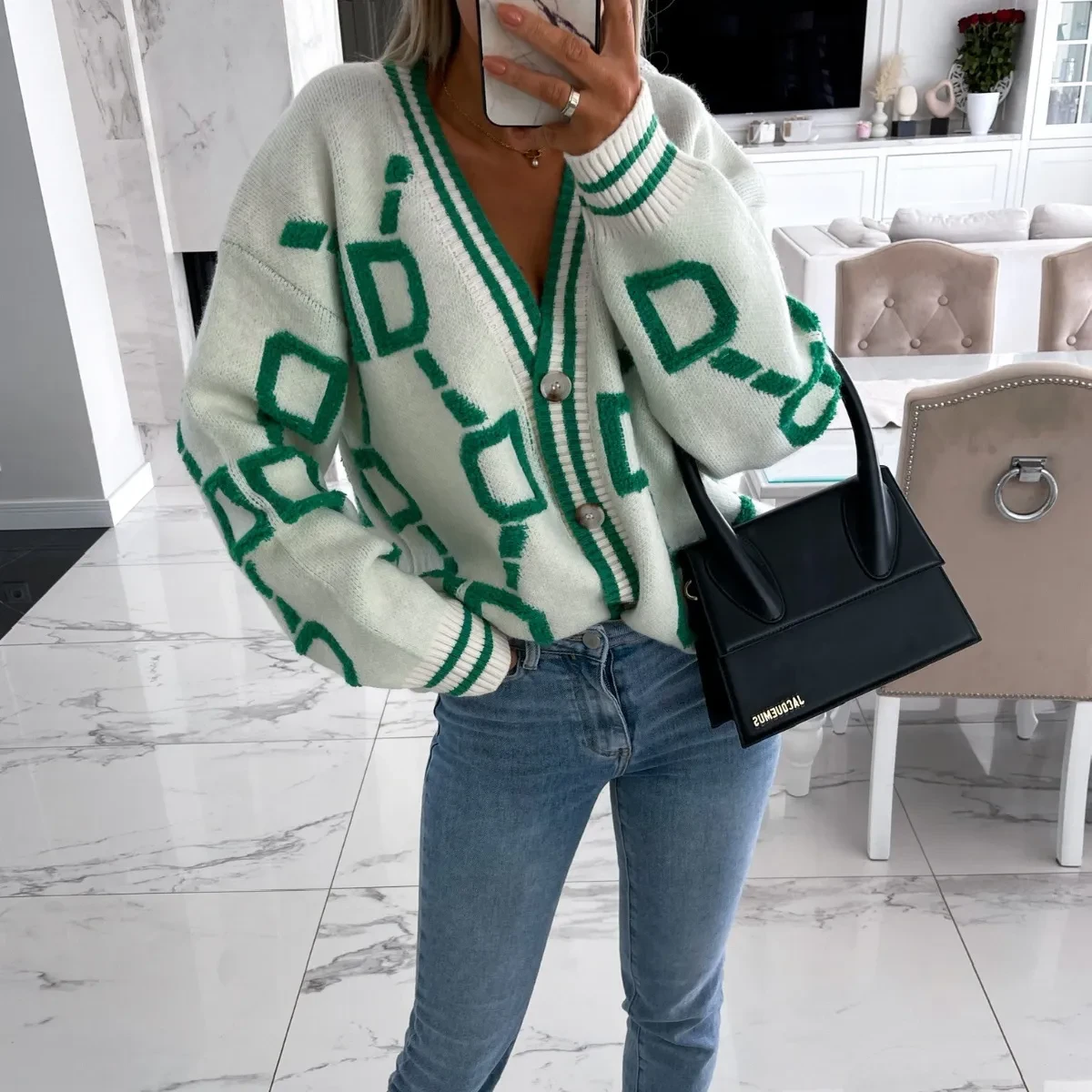 Suéter de punto holgado con mangas de murciélago para mujer, chaqueta tipo cárdigan