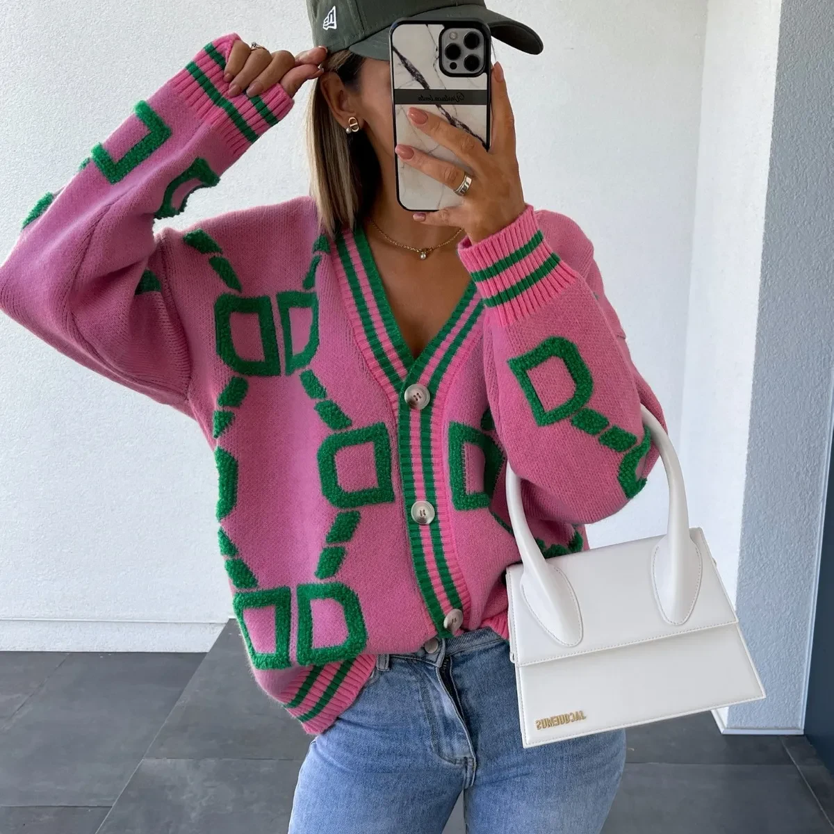 Suéter de punto holgado con mangas de murciélago para mujer, chaqueta tipo cárdigan